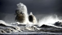 Gray ocean waves lighthouses harbours Seaham Harbour
