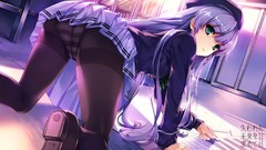 Gray room ass Anime skirts long hair green eyes school uniforms 