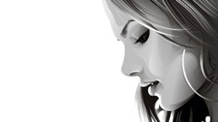 Gray simple black and white woman white background faces 