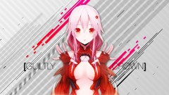 Gray text white hair red eyes gloves Ribbons red dress stripes 