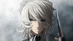 Gray weapons close-up Knives white hair gloves faces shadows 