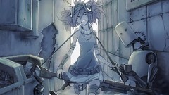 Gray weapons Guns teeth Robots Anime outdoors skirts short hair 