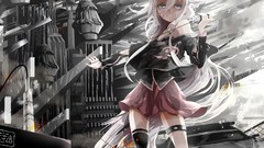 Gray wind white hair fences wires buildings stockings outdoors 