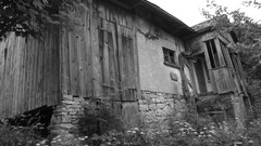 Gray windows three old house doors old home