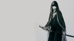 Gray woman weapons gray background Katana Japanese monochrome 