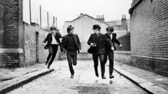 Grayscale The Beatles running