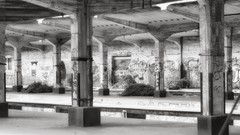 Grayscale Urban exploration trains