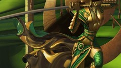 Green Anime Swords HDR Photography fantasy art girls with swords