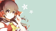 Green background anime girls brown eyes brunettes hakurei reimu 