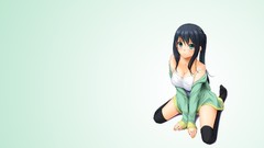 Green background long hair anime girls green eyes ponytails 