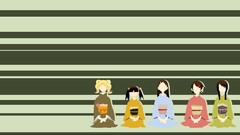 Green background sitting kimono stripes blondes long hair anime 