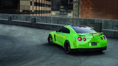 Green cars Nissan GTR black wheels