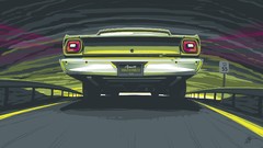 Green cars psychedelic cartoons