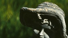 Green close-up contrast statues faces