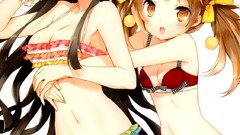 Green eyes brown eyes black hair hair bow redheads bikini 