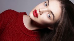 Green eyes brunettes red lipstick vika