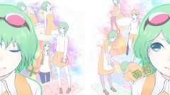 Green eyes closed eyes goggles short hair vocaloid green hair 