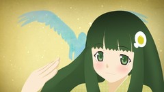 Green eyes green hair nisemonogatari yukata Japanese clothes 