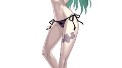 Green eyes green hair panties artwork boobs video games 