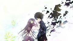 Green eyes school uniforms black hair purple eyes hyouka 