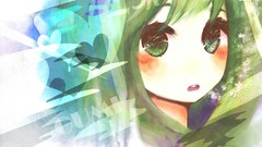 Green eyes vocaloid green hair open mouth Megpoid Gumi
