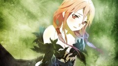 Green feathers red eyes pink hair anime girls guilty crown 
