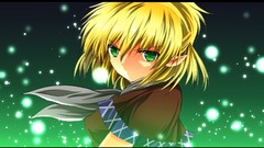 Green fireflies green background faces blondes anime girls 