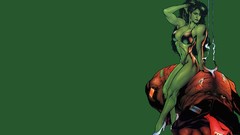 Green green background muscles superheroes cleavage boobs 