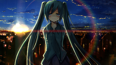 Green hair sunlight twintails