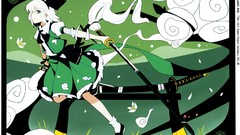 Green Katana anime girls konpaku youmu touhou video games