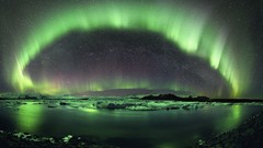 Green. light night sky aurora borealis