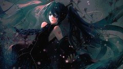 Green Plants tie tattoos skirts long hair anime girls blue eyes 