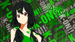 Green red eyes smiling long hair anime girls k - on black hair 