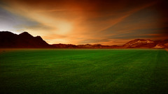 Green sunset Mountains fields