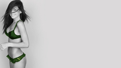 Green woman brunettes bra panties selective coloring