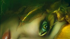 Green woman faces green eyes fantasy art artistic