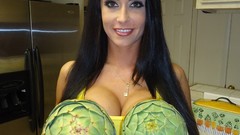 Green woman kitchen vegetables brunettes huge boobs MILF