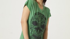 Green woman t-shirts skulls brunettes nude fishnet stockings 