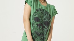 Green woman t-shirts skulls brunettes nude fishnet stockings 