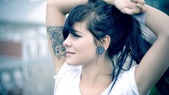 Green woman tattoos brunettes