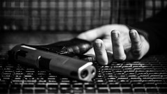 Grid Guns hands suicide grayscale depth of field