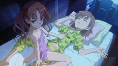 Grin beds anime girls brunettes misaka mikoto shirai kuroko 