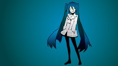 Grin blue background coat blue hair long hair anime girls 