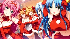 Groups Christmas Bells red eyes red dress bows blondes blue 