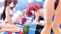 Groups clouds hats watermelons Beaches anime girls towels 