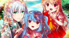 Groups dress white hair red eyes Ribbons blush blue hair long 