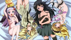 Groups food beds blondes long hair anime girls blue eyes 