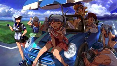 Groups grass clouds cars hats red eyes gloves Ribbons blue hair 