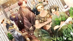 Groups grass snow China Japan Christmas glasses kimono scarfs 