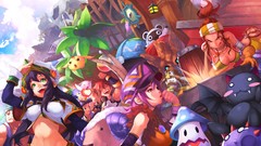 Groups mushrooms hats horns palm trees red eyes happy party 